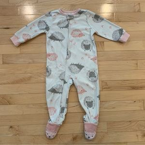 Carter’s Baby Girls Size 18 Months Fleece Sleeper PJs Pajamas Pink Gray Hedgehog